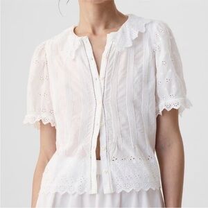 White Eyelet Pintuck Button-Front Blouse